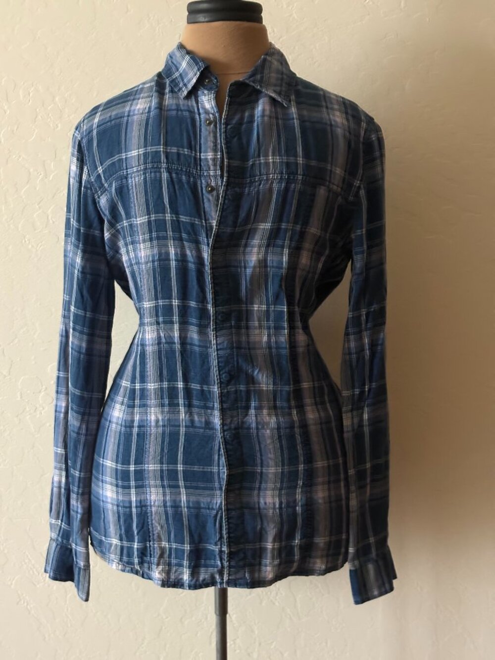 Hudson Button Down Plaid Shirt. Size S. Blue.